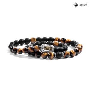 Tiger's Eye and Black Agate Double Wrap Bracelet