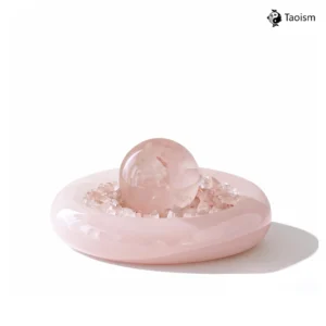 Natural Pink Rose Quartz Sphere Nestled in a “Love & Harmony” Jade Energy Bowl