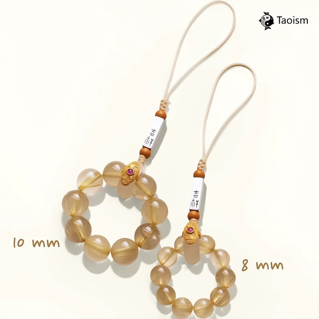 Golden Rutilated Quartz Braided Ring Phone Charm - Image 2