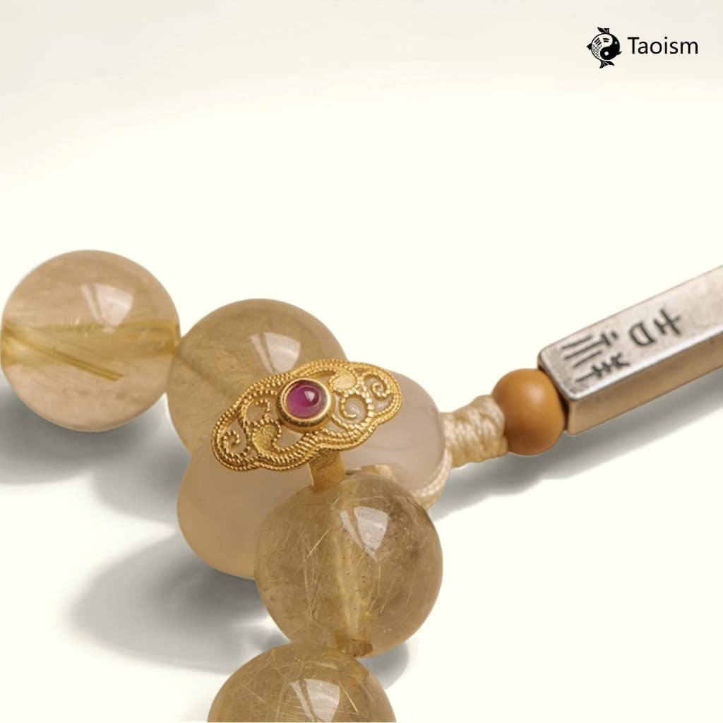 Golden Rutilated Quartz Braided Ring Phone Charm - Image 3