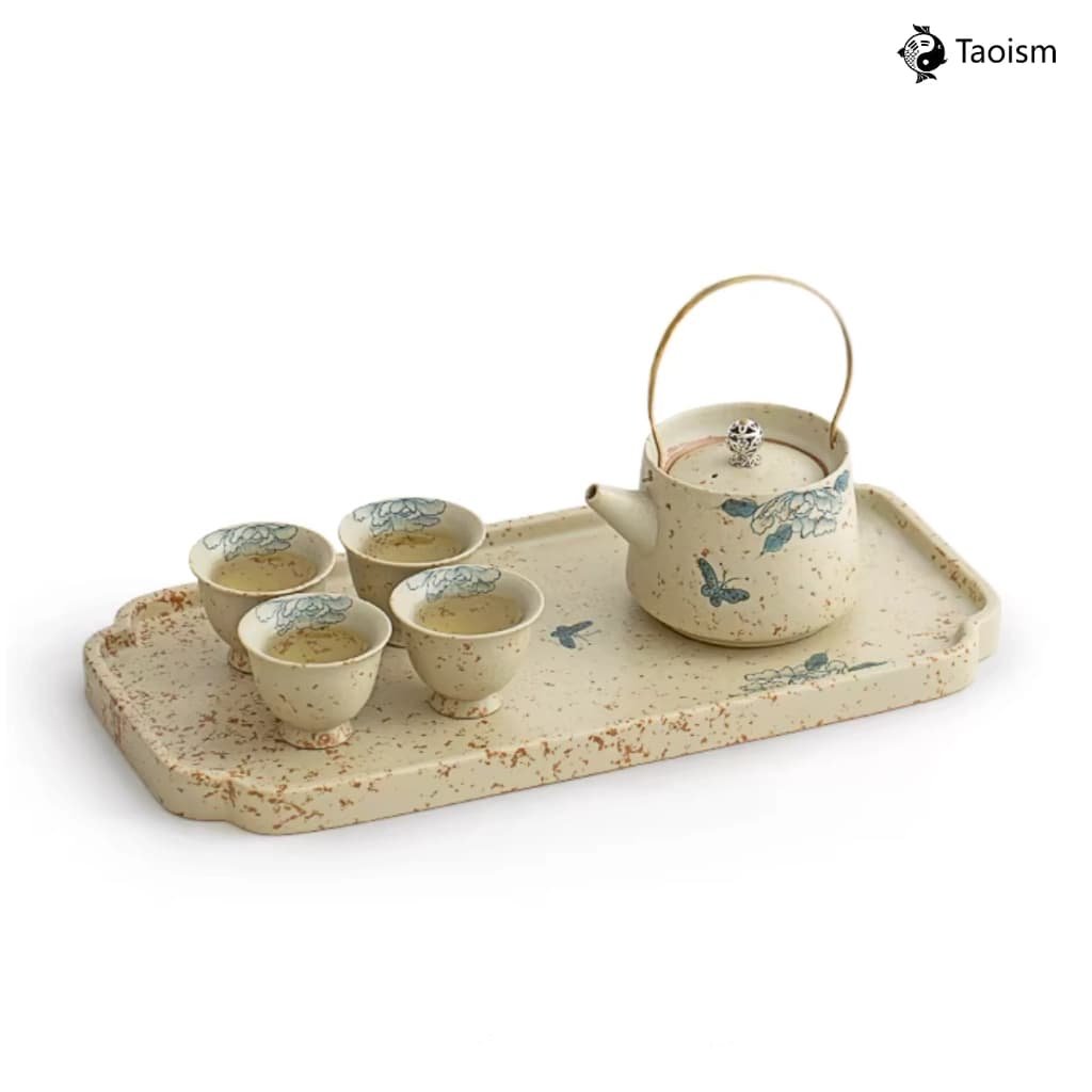 Hand-Painted Blue & White ‘Butterflies & Flowers’ Antique Terracotta Tea Set